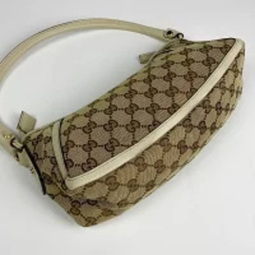 Gucci white Hobo beige canvas GG shoulder bag Aby White Tan